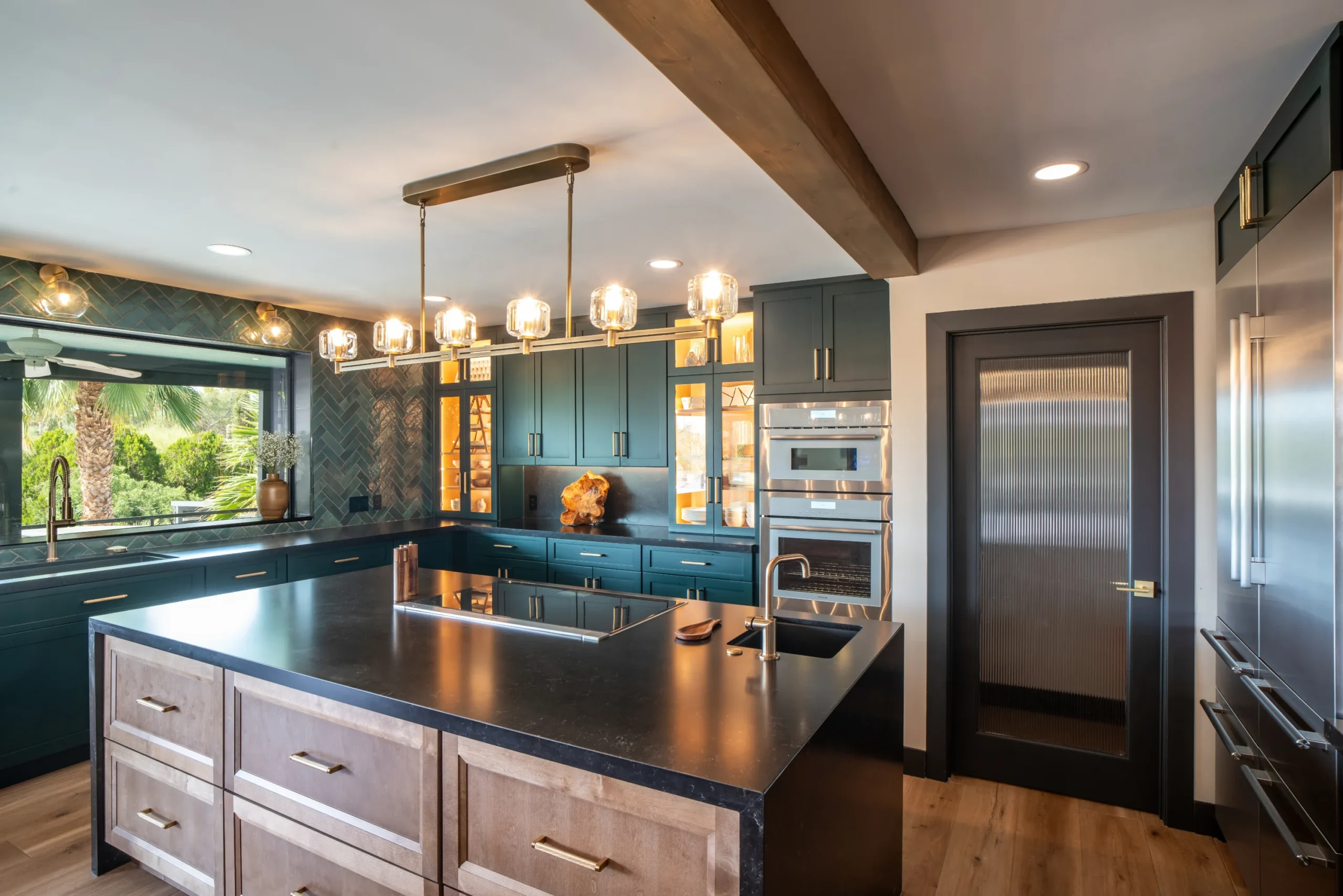 deep green double island kitchen island