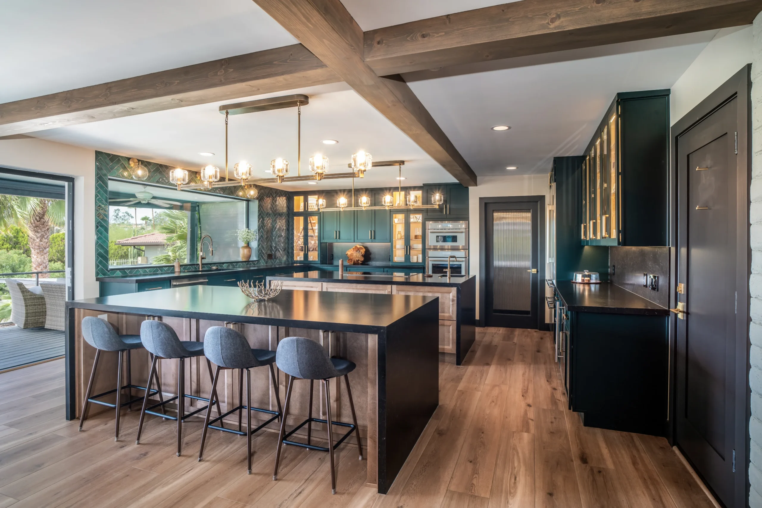 deep green double island kitchen second island