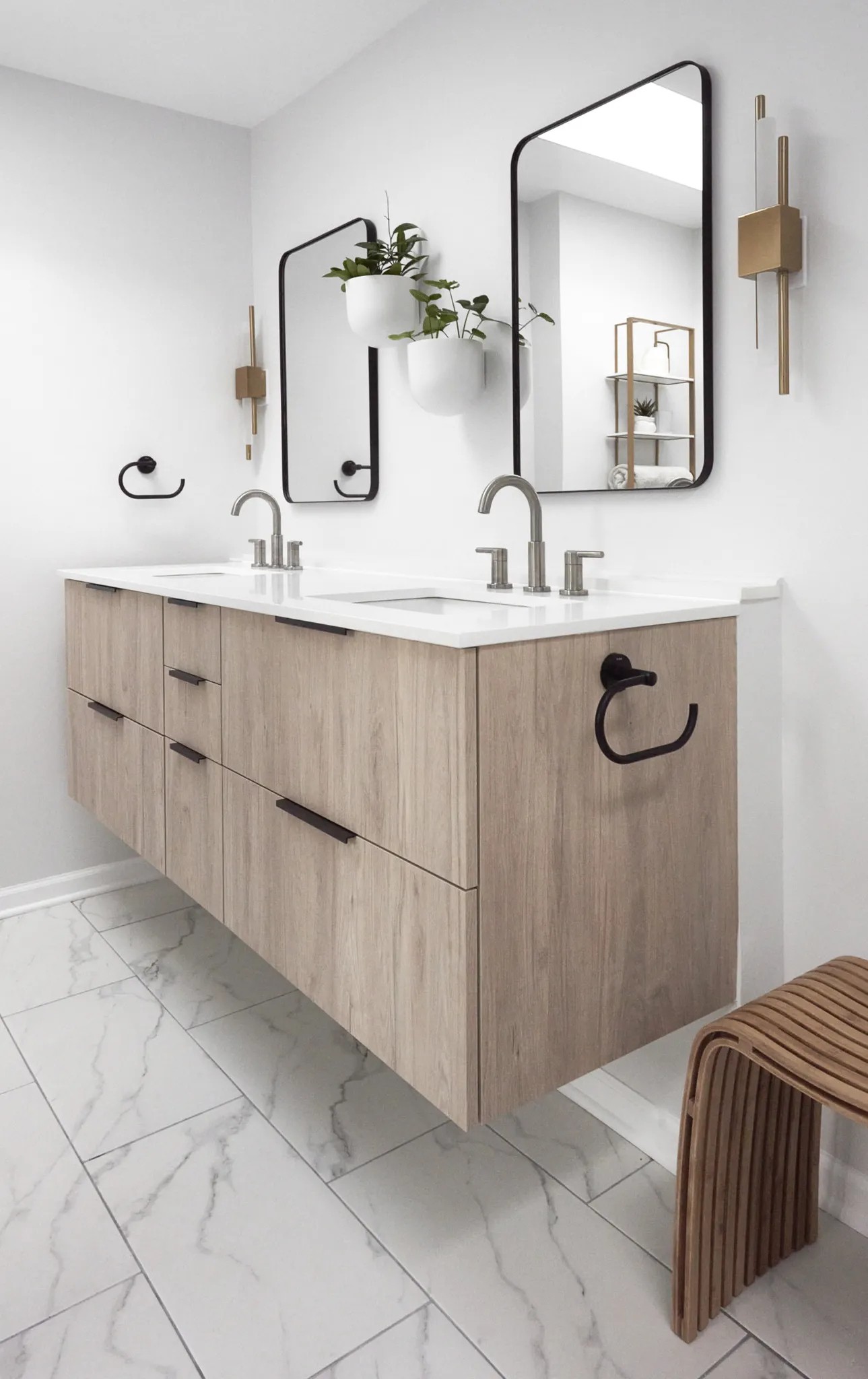transitional light spa bathroom floating vanities double sink