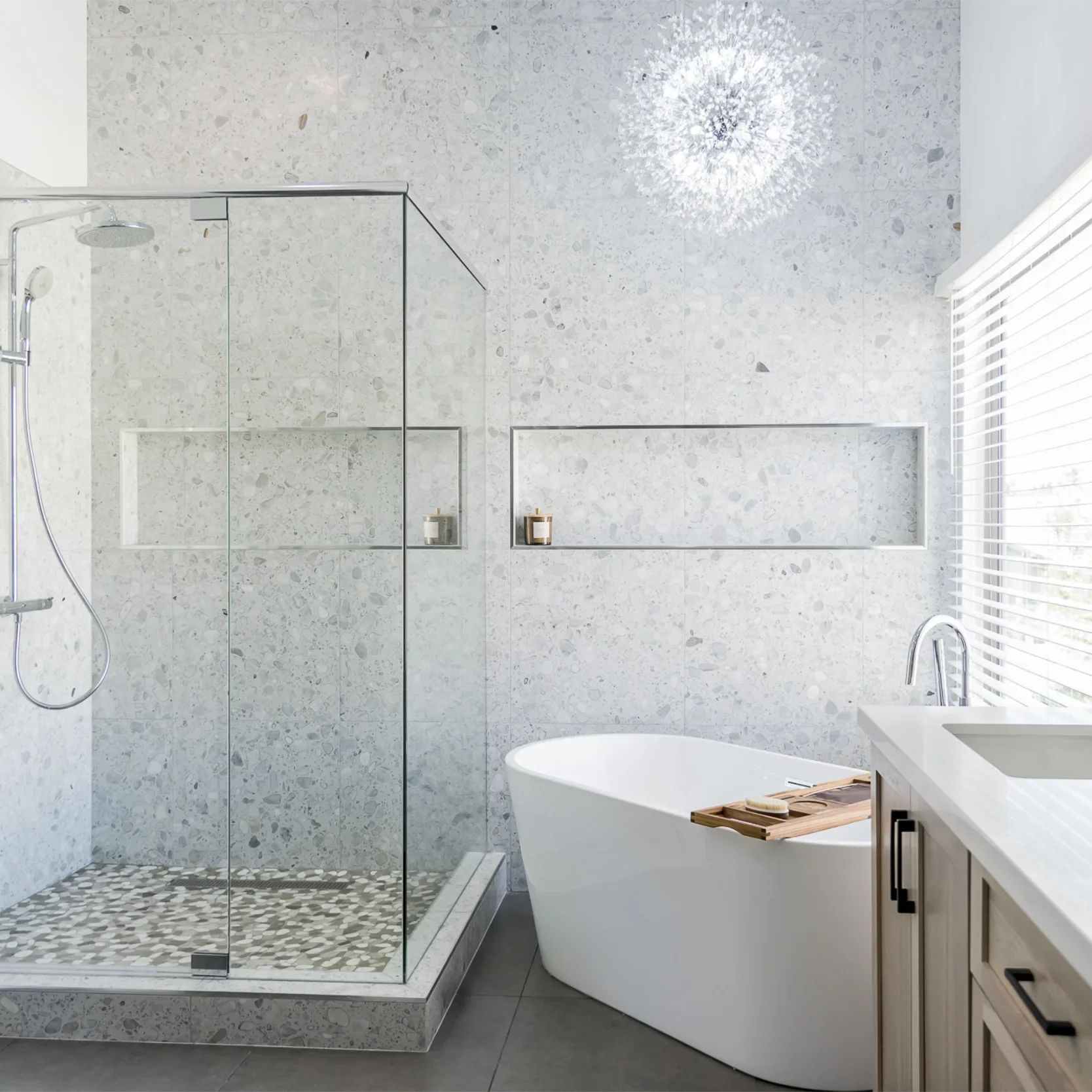 master bath shower and freestanding tub