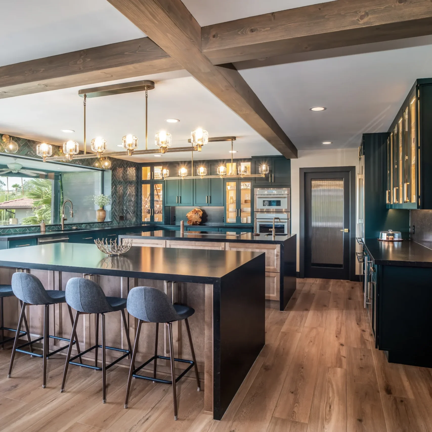 deep green double island kitchen second island